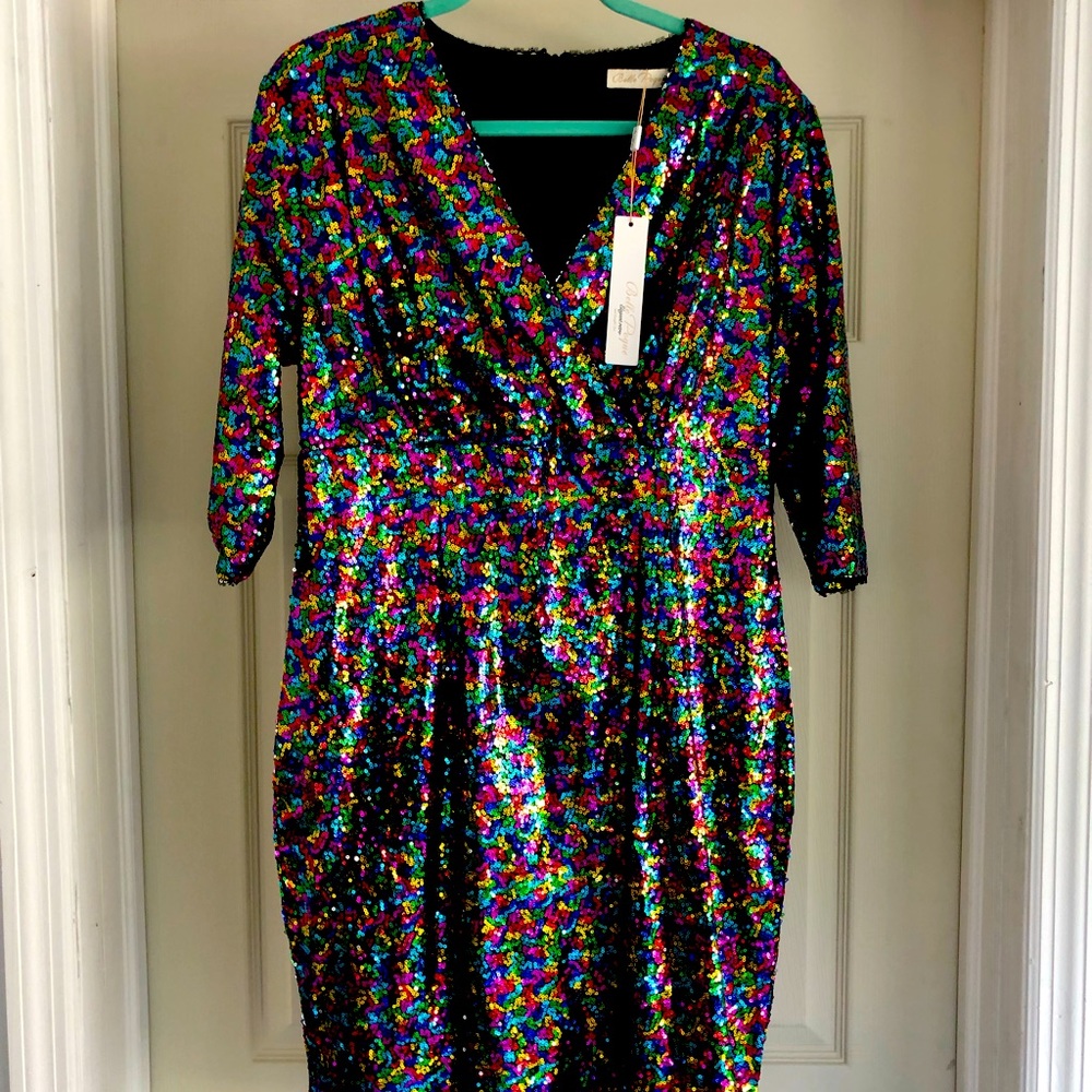Multicolor sequenced party dress. Brand new with tag, size extra large.